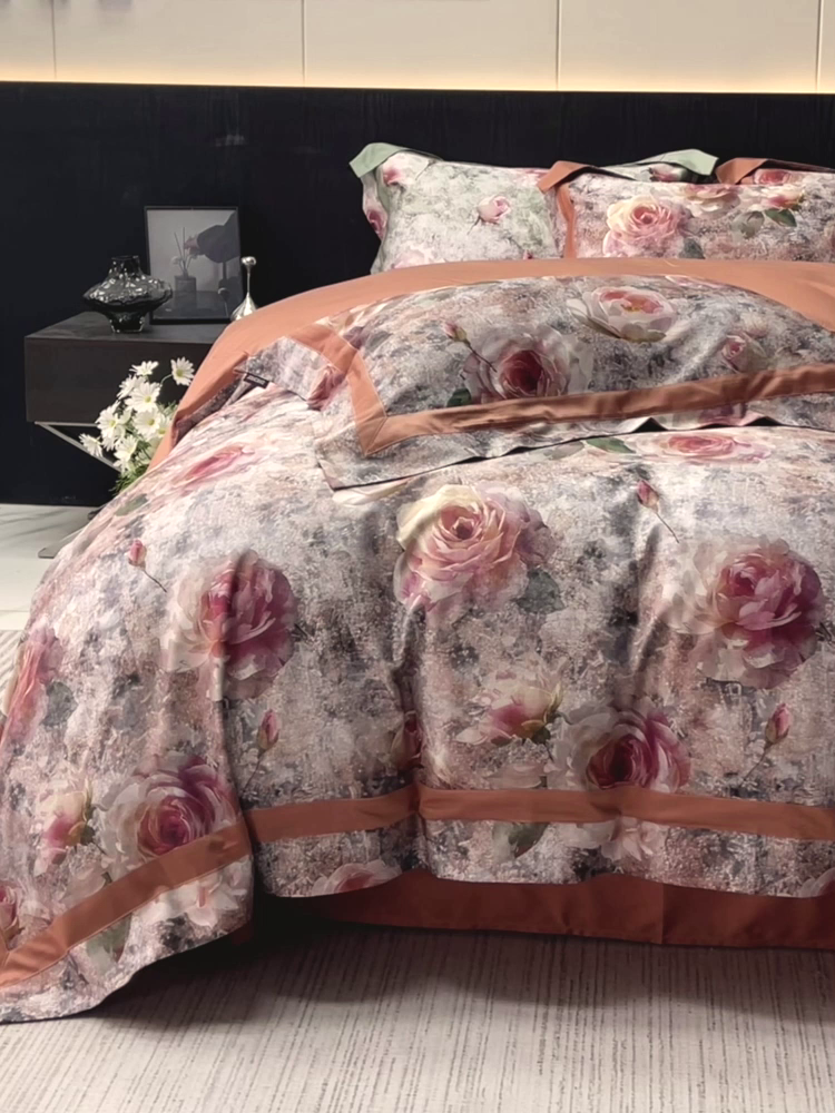 91家纺网 家纺一手货源 找家纺 （总）  2025新款A类100支天丝棉夹棉床盖床笠四件套全棉床单加厚高端数码印花