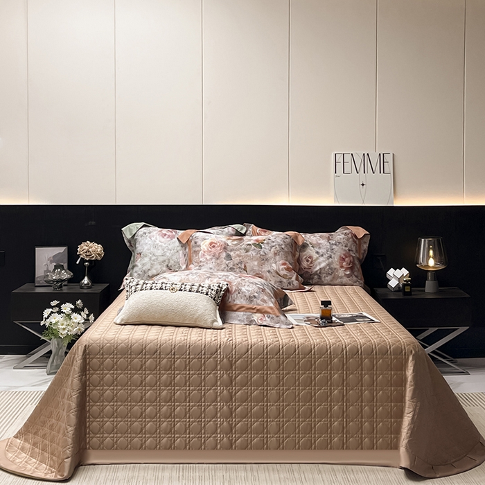 91家纺网 家纺一手货源 找家纺 （总）  2025新款A类100支天丝棉夹棉床盖床笠四件套全棉床单加厚高端数码印花