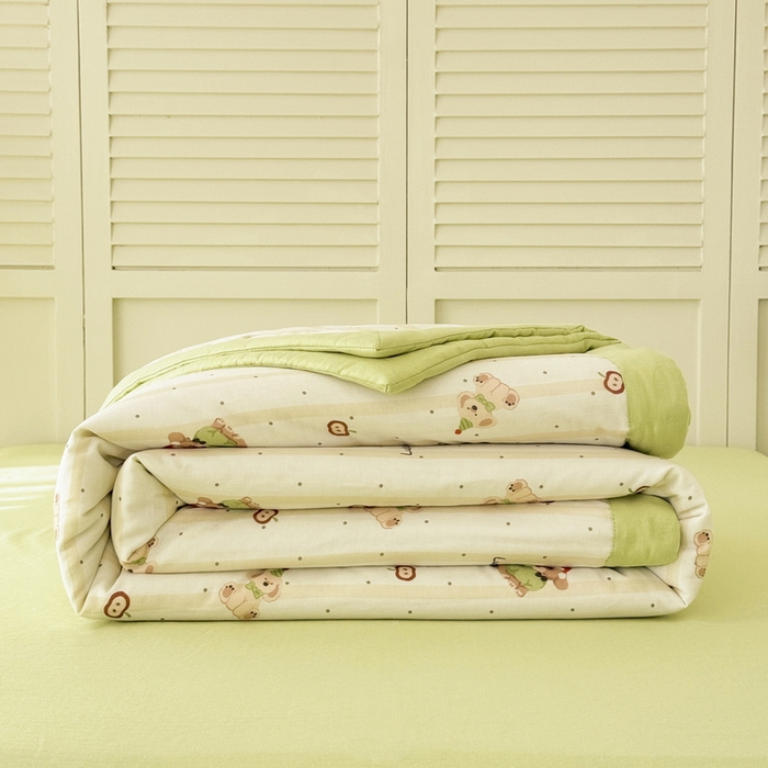 91家纺网 家纺一手货源 找家纺 佰亿莱 2025新款全棉双层纱大豆夏被四件套 帽子狗狗