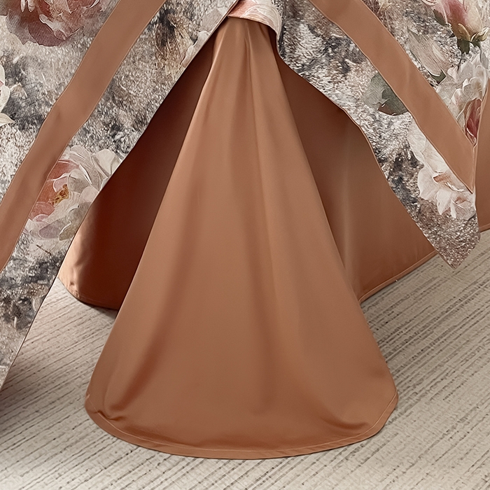 91家纺网 家纺一手货源 找家纺  2025新款A类100支天丝棉夹棉床盖床笠四件套全棉床单加厚高端数码印花 梦寐繁花-橙