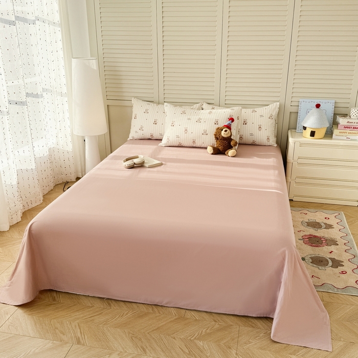 91家纺网 家纺一手货源 找家纺 佰亿莱 2025新款全棉双层纱大豆夏被四件套 甜密小熊-米