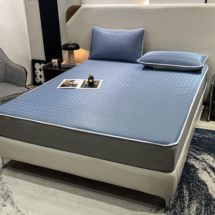 91家纺网 家纺一手货源 找家纺 给笠 2025新款碳光复合三明治冰丝 床笠 饼干-冰丝床笠蓝色