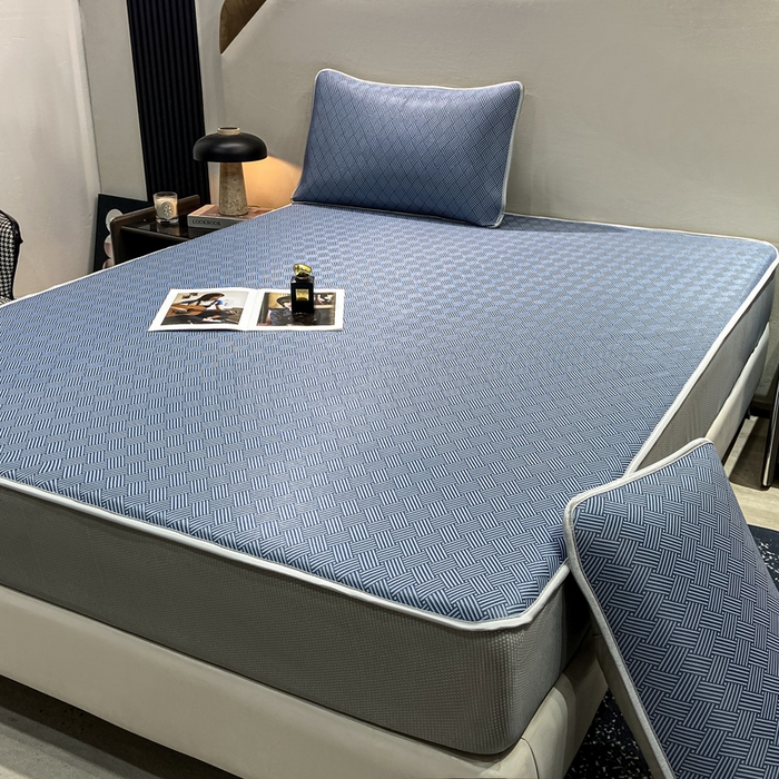 91家纺网 家纺一手货源 找家纺 给笠 2025新款碳光复合三明治冰丝 床笠 饼干-冰丝床笠蓝色