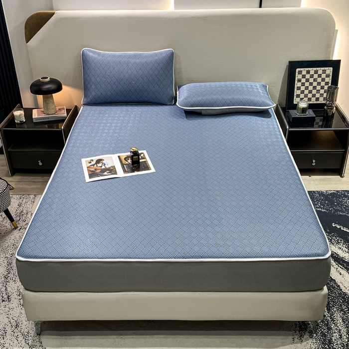 91家纺网 家纺一手货源 找家纺 给笠 2025新款碳光复合三明治冰丝 床笠 饼干-冰丝床笠蓝色