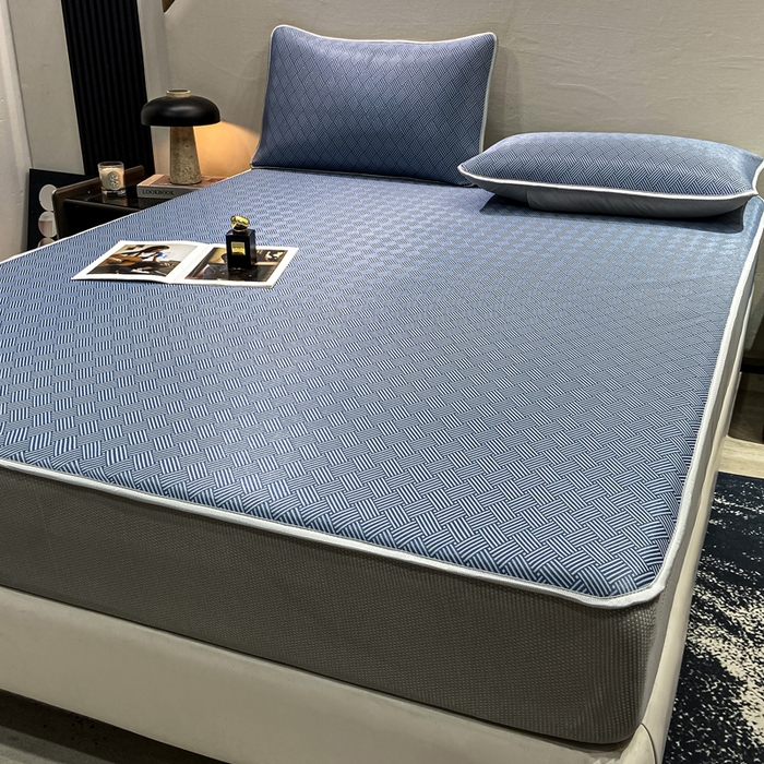 91家纺网 家纺一手货源 找家纺 给笠 2025新款碳光复合三明治冰丝 床笠 饼干-冰丝床笠蓝色