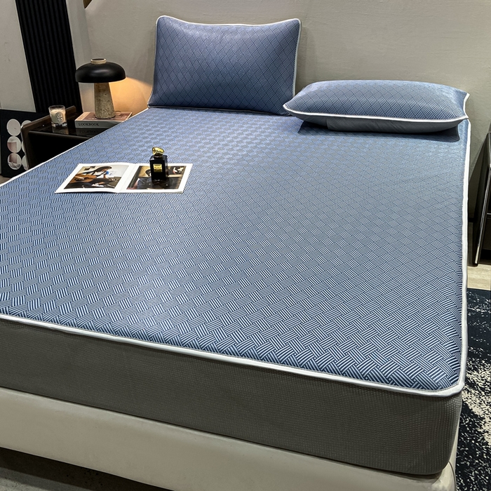 91家纺网 家纺一手货源 找家纺 给笠 2025新款碳光复合三明治冰丝 床笠 饼干-冰丝床笠蓝色