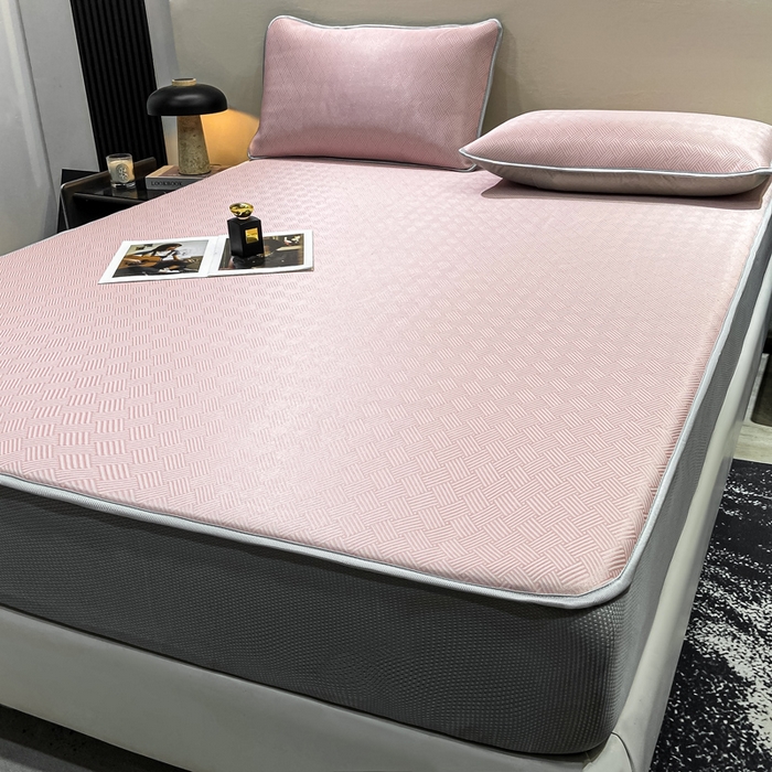 91家纺网 家纺一手货源 找家纺 给笠 2025新款碳光复合三明治冰丝 床笠 饼干-冰丝床笠粉色