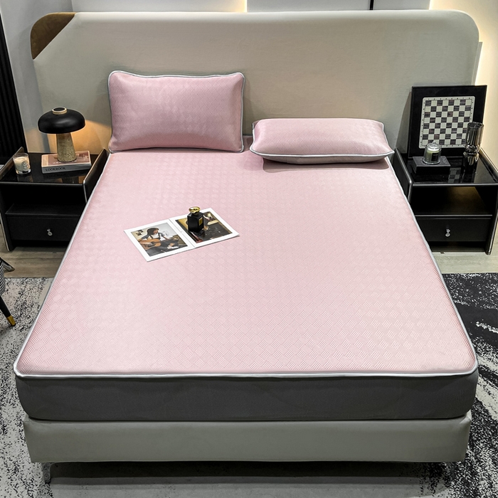 91家纺网 家纺一手货源 找家纺 给笠 2025新款碳光复合三明治冰丝 床笠 饼干-冰丝床笠粉色