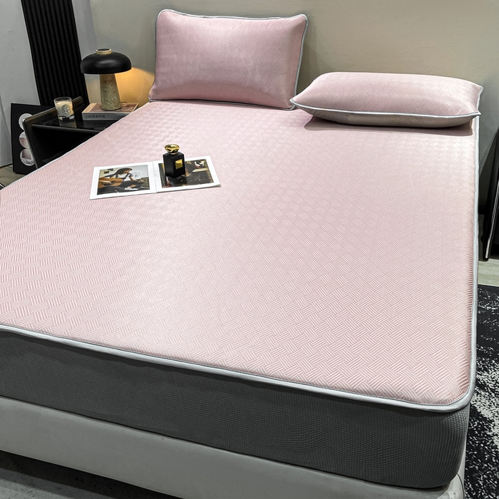 91家纺网 家纺一手货源 找家纺 给笠 2025新款碳光复合三明治冰丝 床笠 饼干-冰丝床笠粉色