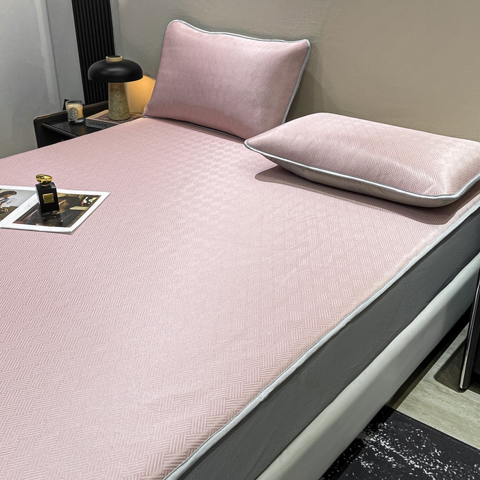 91家纺网 家纺一手货源 找家纺 给笠 2025新款碳光复合三明治冰丝 床笠 饼干-冰丝床笠粉色