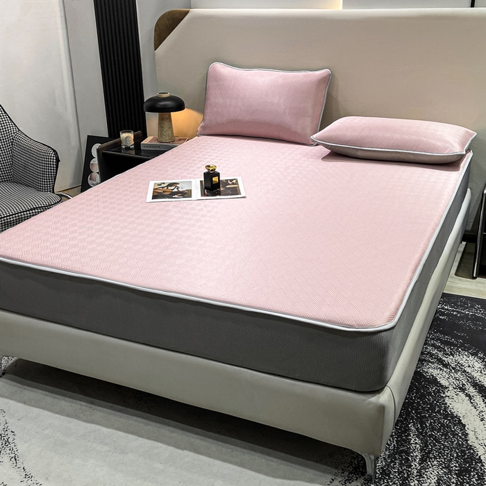 91家纺网 家纺一手货源 找家纺 给笠 2025新款碳光复合三明治冰丝 床笠 饼干-冰丝床笠粉色