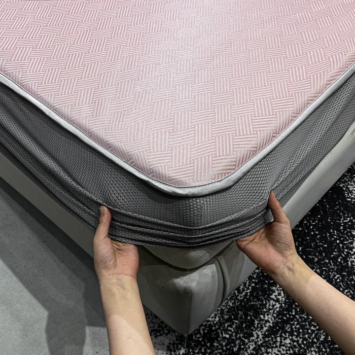 91家纺网 家纺一手货源 找家纺 给笠 2025新款碳光复合三明治冰丝 床笠 饼干-冰丝床笠粉色