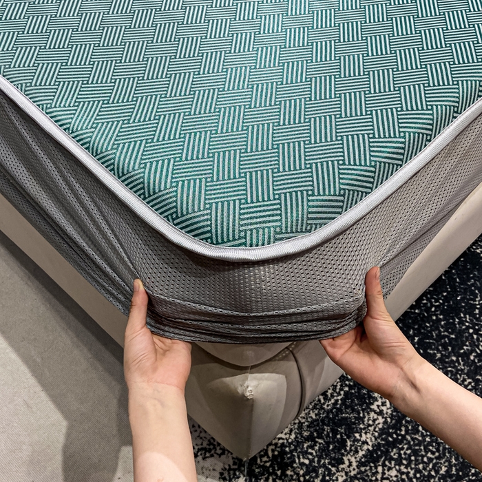 91家纺网 家纺一手货源 找家纺 给笠 2025新款碳光复合三明治冰丝 床笠 饼干-冰丝床笠绿色