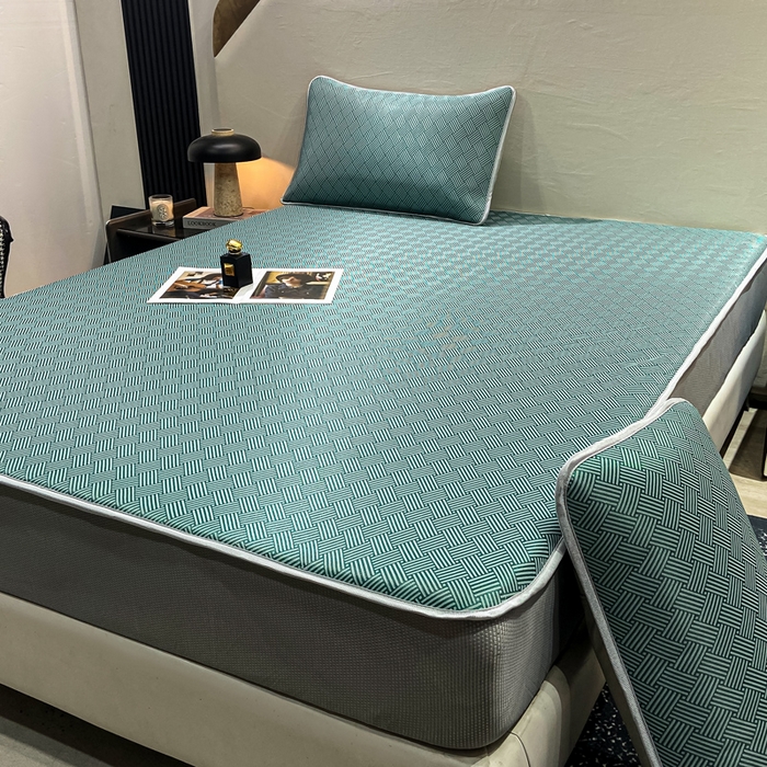 91家纺网 家纺一手货源 找家纺 给笠 2025新款碳光复合三明治冰丝 床笠 饼干-冰丝床笠绿色