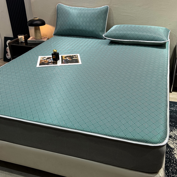 91家纺网 家纺一手货源 找家纺 给笠 2025新款碳光复合三明治冰丝 床笠 饼干-冰丝床笠绿色