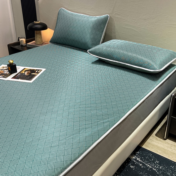 91家纺网 家纺一手货源 找家纺 给笠 2025新款碳光复合三明治冰丝 床笠 饼干-冰丝床笠绿色