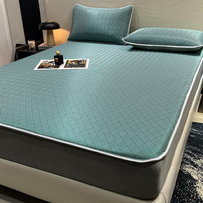 91家纺网 家纺一手货源 找家纺 给笠 2025新款碳光复合三明治冰丝 床笠 饼干-冰丝床笠绿色