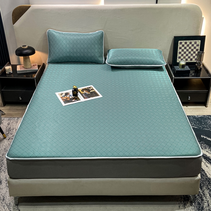 91家纺网 家纺一手货源 找家纺 给笠 2025新款碳光复合三明治冰丝 床笠 饼干-冰丝床笠绿色