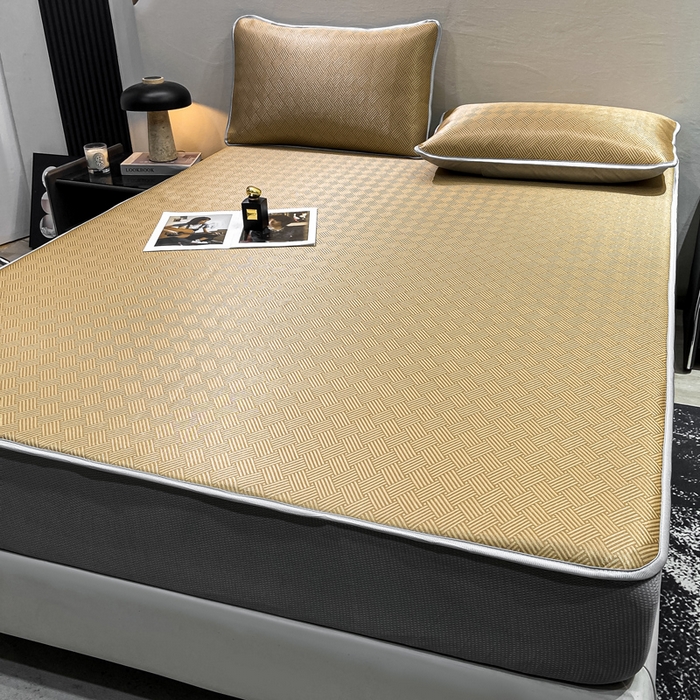 91家纺网 家纺一手货源 找家纺 给笠 2025新款碳光复合三明治冰丝 床笠 饼干-冰丝床笠驼色