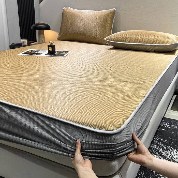 91家纺网 家纺一手货源 找家纺 给笠 2025新款碳光复合三明治冰丝 床笠 饼干-冰丝床笠驼色