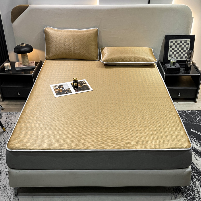 91家纺网 家纺一手货源 找家纺 给笠 2025新款碳光复合三明治冰丝 床笠 饼干-冰丝床笠驼色