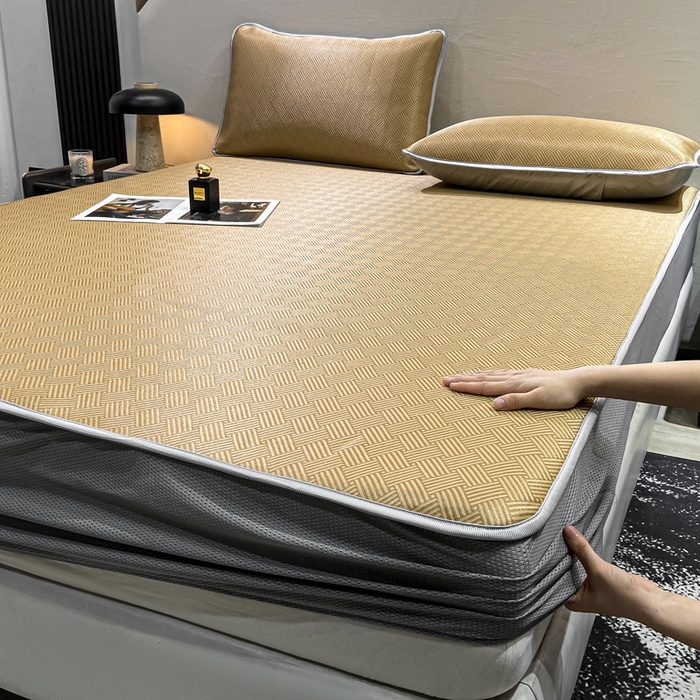 91家纺网 家纺一手货源 找家纺 给笠 2025新款碳光复合三明治冰丝 床笠 饼干-冰丝床笠驼色