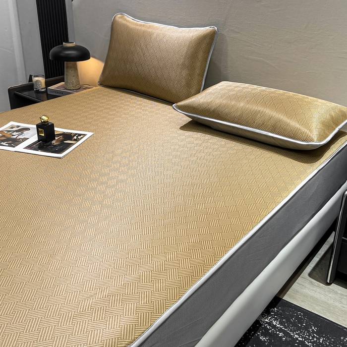 91家纺网 家纺一手货源 找家纺 给笠 2025新款碳光复合三明治冰丝 床笠 饼干-冰丝床笠驼色