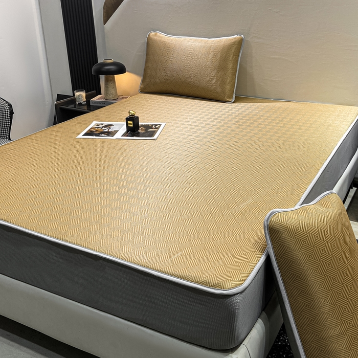 91家纺网 家纺一手货源 找家纺 给笠 2025新款碳光复合三明治冰丝 床笠 饼干-冰丝床笠驼色