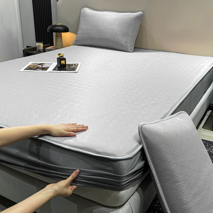 91家纺网 家纺一手货源 找家纺 给笠 2025新款碳光复合三明治冰丝 床笠 饼干-冰丝床笠银灰