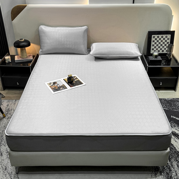 91家纺网 家纺一手货源 找家纺 给笠 2025新款碳光复合三明治冰丝 床笠 饼干-冰丝床笠银灰