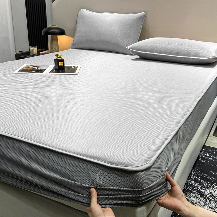 91家纺网 家纺一手货源 找家纺 给笠 2025新款碳光复合三明治冰丝 床笠 饼干-冰丝床笠银灰