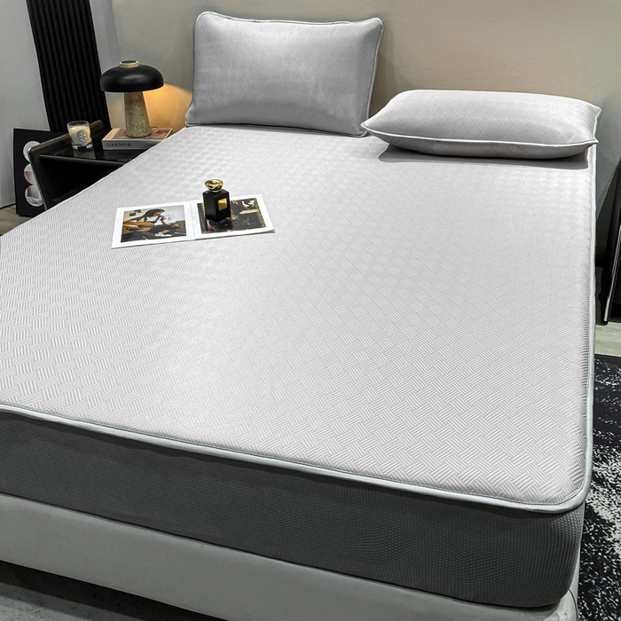 91家纺网 家纺一手货源 找家纺 给笠 2025新款碳光复合三明治冰丝 床笠 饼干-冰丝床笠银灰