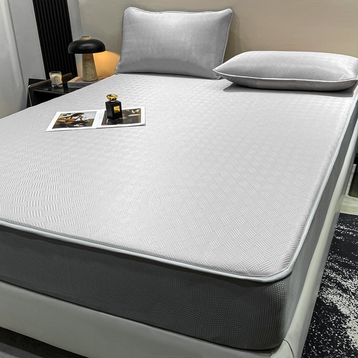 91家纺网 家纺一手货源 找家纺 给笠 2025新款碳光复合三明治冰丝 床笠 饼干-冰丝床笠银灰