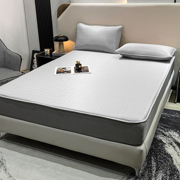 91家纺网 家纺一手货源 找家纺 给笠 2025新款碳光复合三明治冰丝 床笠 饼干-冰丝床笠银灰