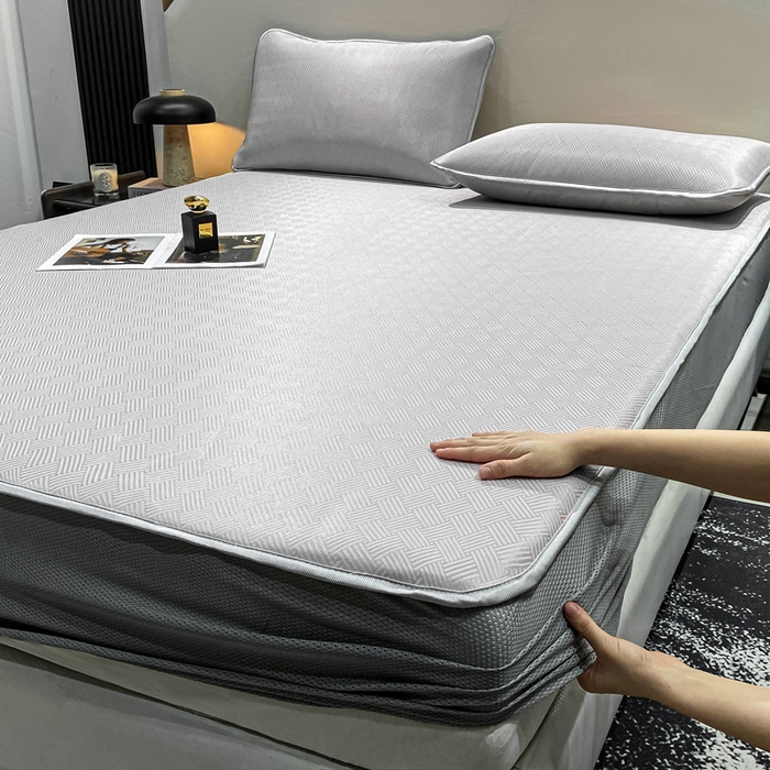 91家纺网 家纺一手货源 找家纺 给笠 2025新款碳光复合三明治冰丝 床笠 饼干-冰丝床笠银灰