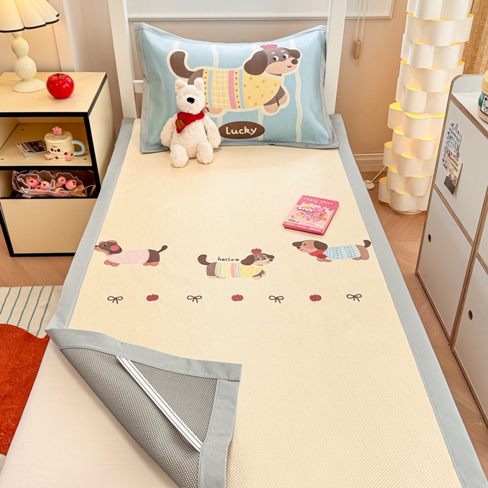 91家纺网 家纺一手货源 找家纺 慕尚家纺 2025新款凉感大版冰丝席学生季款三件套 笨笨狗