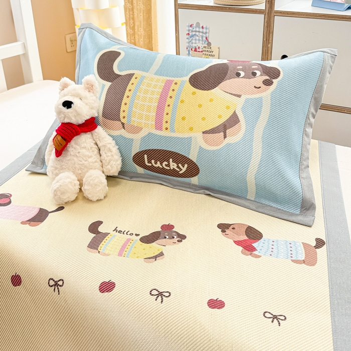 91家纺网 家纺一手货源 找家纺 慕尚家纺 2025新款凉感大版冰丝席学生季款三件套 笨笨狗