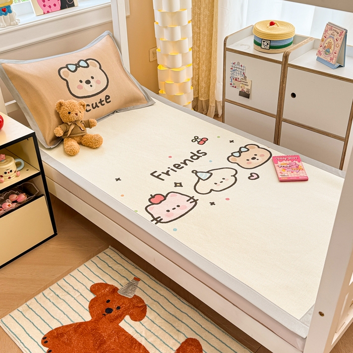 91家纺网 家纺一手货源 找家纺 慕尚家纺 2025新款凉感大版冰丝席学生季款三件套 3个好朋友