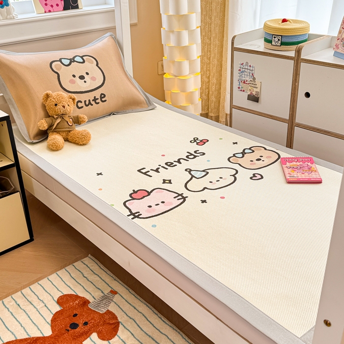 91家纺网 家纺一手货源 找家纺 慕尚家纺 2025新款凉感大版冰丝席学生季款三件套 3个好朋友