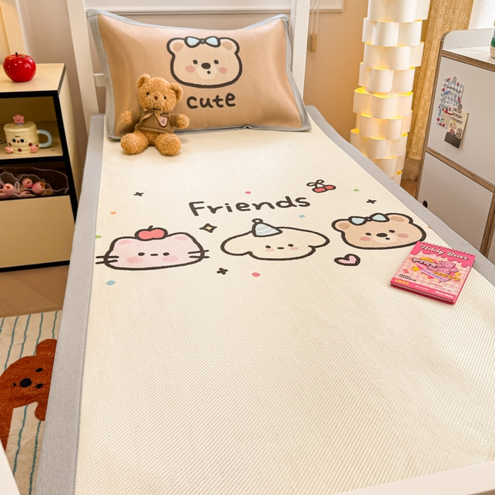 91家纺网 家纺一手货源 找家纺 慕尚家纺 2025新款凉感大版冰丝席学生季款三件套 3个好朋友