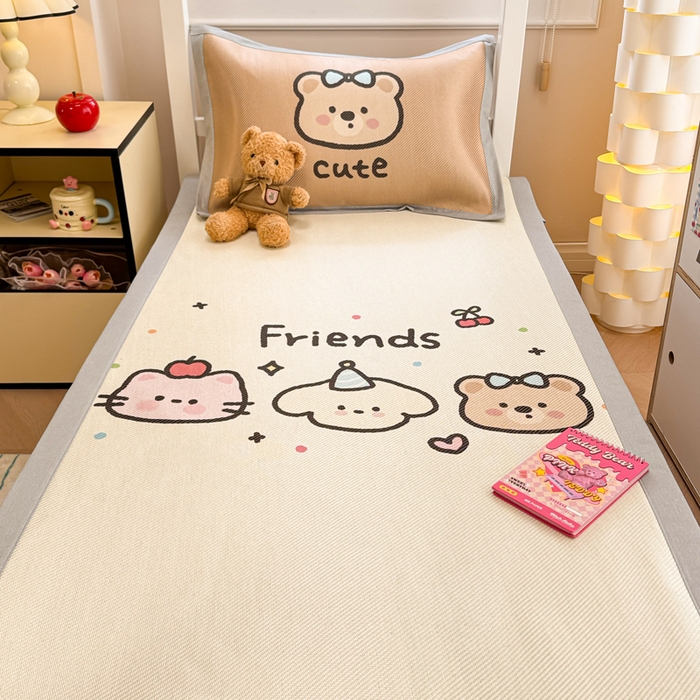 91家纺网 家纺一手货源 找家纺 慕尚家纺 2025新款凉感大版冰丝席学生季款三件套 3个好朋友