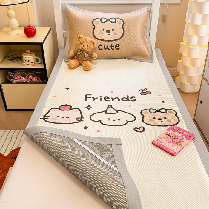 91家纺网 家纺一手货源 找家纺 慕尚家纺 2025新款凉感大版冰丝席学生季款三件套 3个好朋友