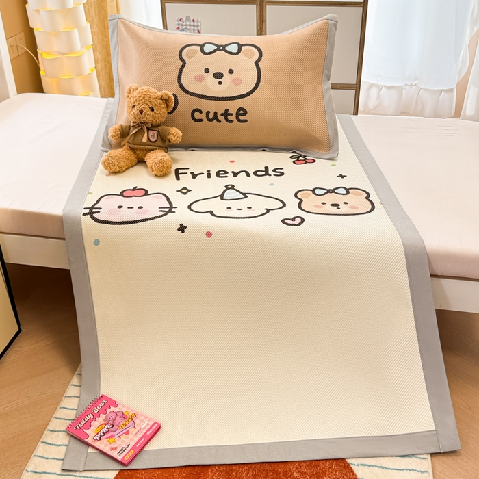 91家纺网 家纺一手货源 找家纺 慕尚家纺 2025新款凉感大版冰丝席学生季款三件套 3个好朋友