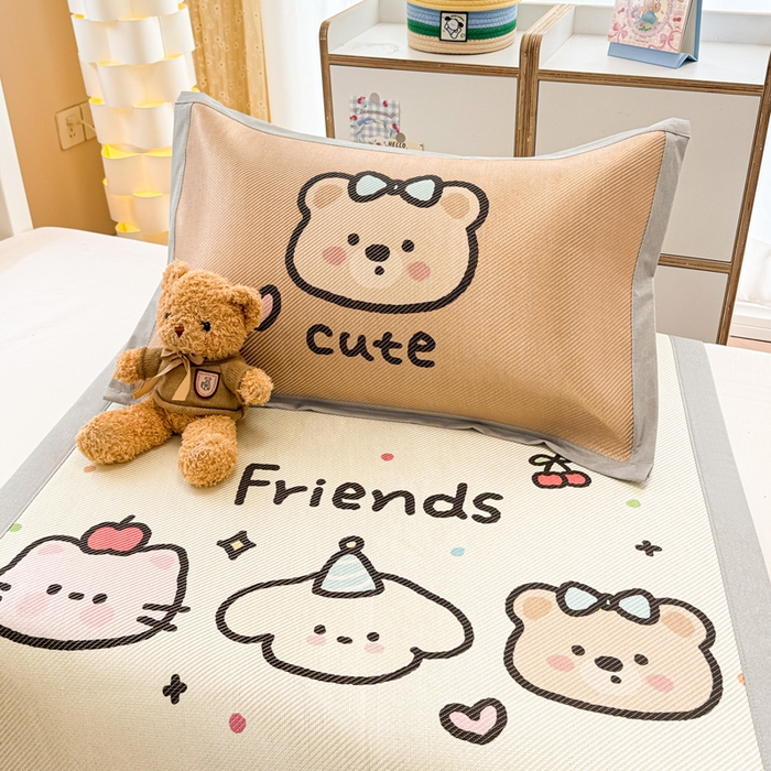 91家纺网 家纺一手货源 找家纺 慕尚家纺 2025新款凉感大版冰丝席学生季款三件套 3个好朋友