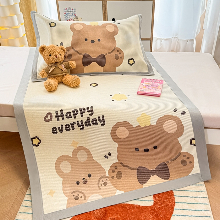 91家纺网 家纺一手货源 找家纺 慕尚家纺 2025新款凉感大版冰丝席学生季款三件套 小熊泡