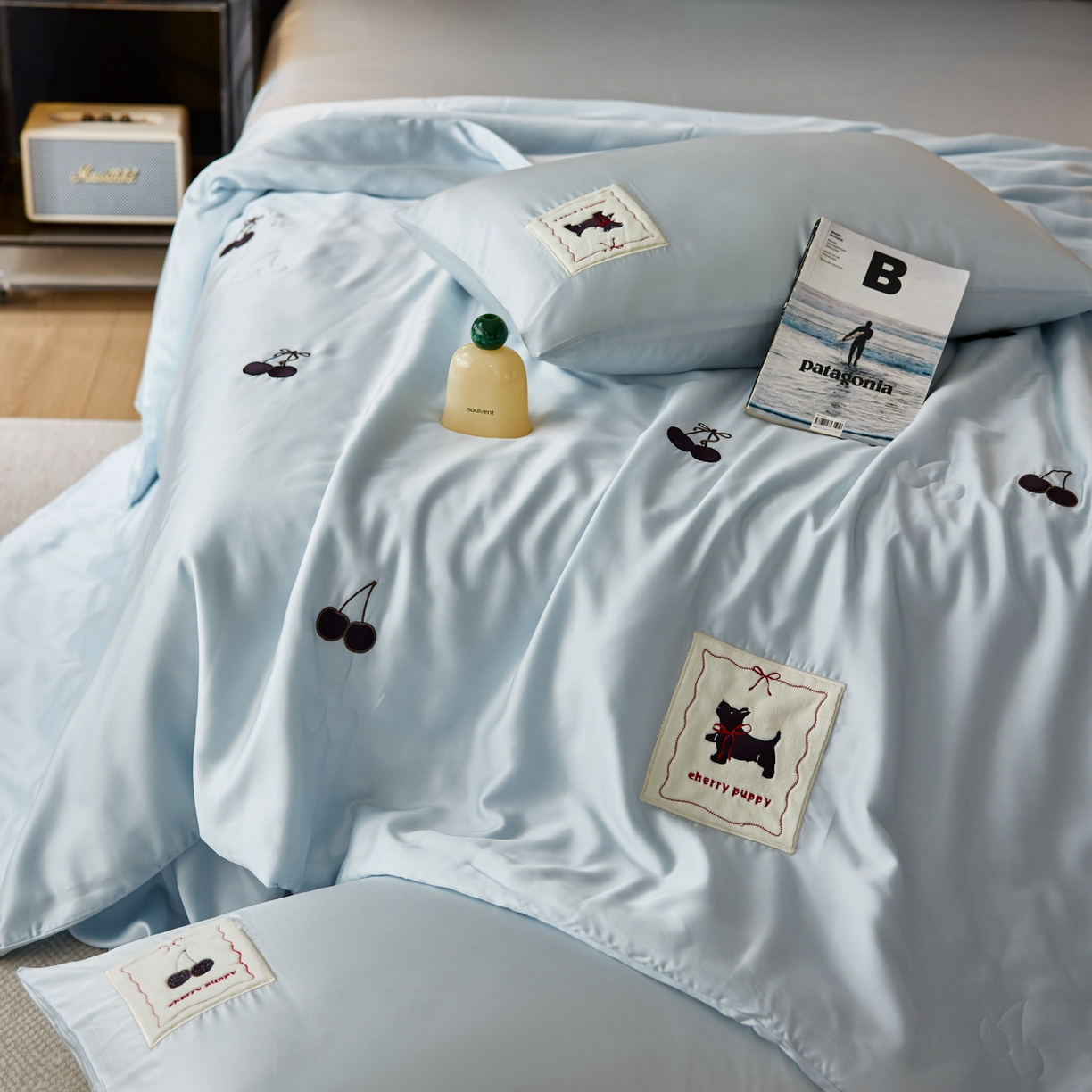 91家纺网 家纺一手货源 找家纺 初拾 2025新款60支奥地利进口兰精天丝夏被夏凉被空调被—樱桃奇奇 海水蓝