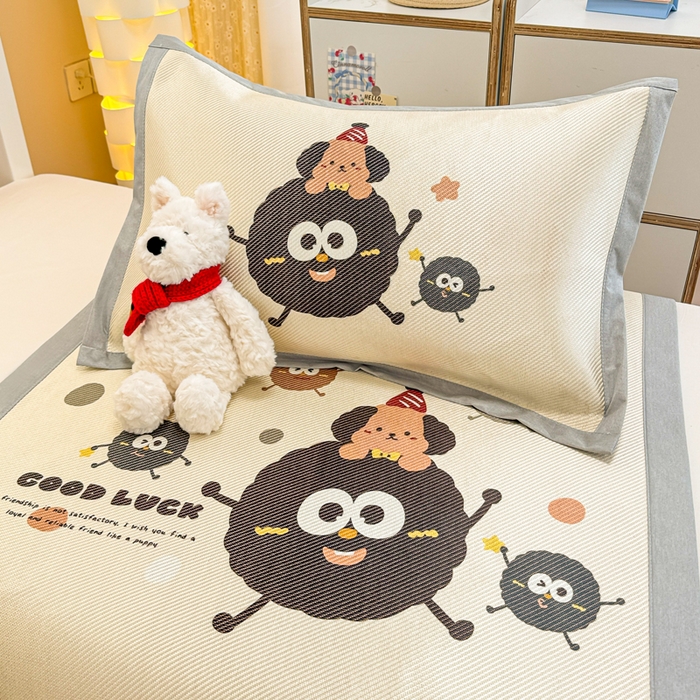 91家纺网 家纺一手货源 找家纺 慕尚家纺 2025新款凉感大版冰丝席学生季款三件套 幸运大眼萌