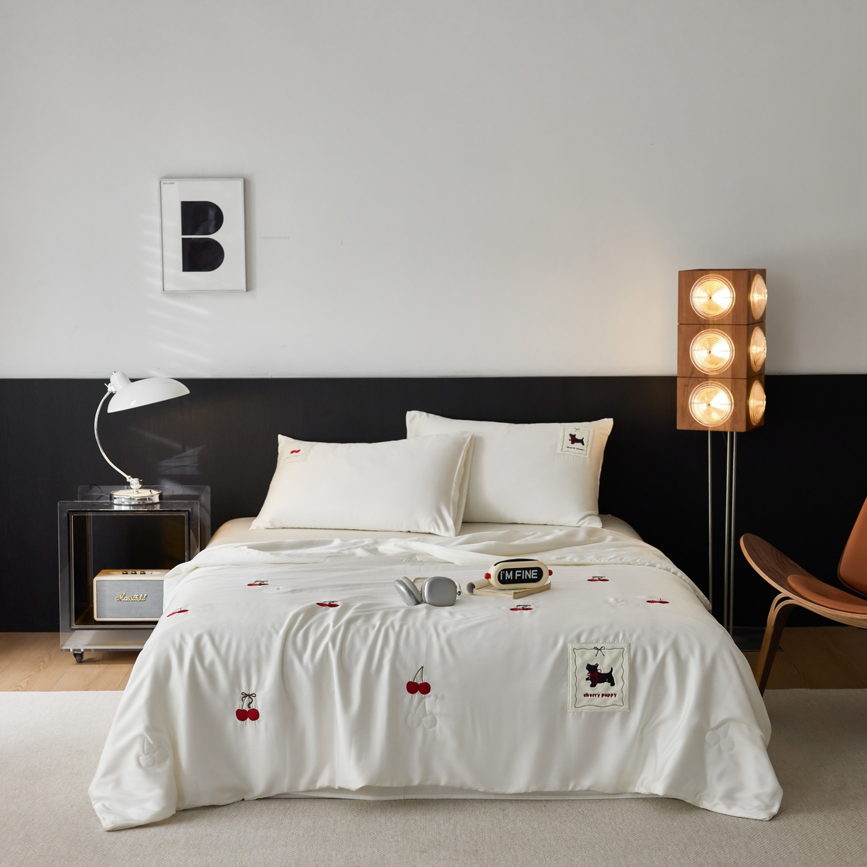 91家纺网 家纺一手货源 找家纺 初拾 2025新款60支奥地利进口兰精天丝夏被夏凉被空调被—樱桃奇奇 象牙白