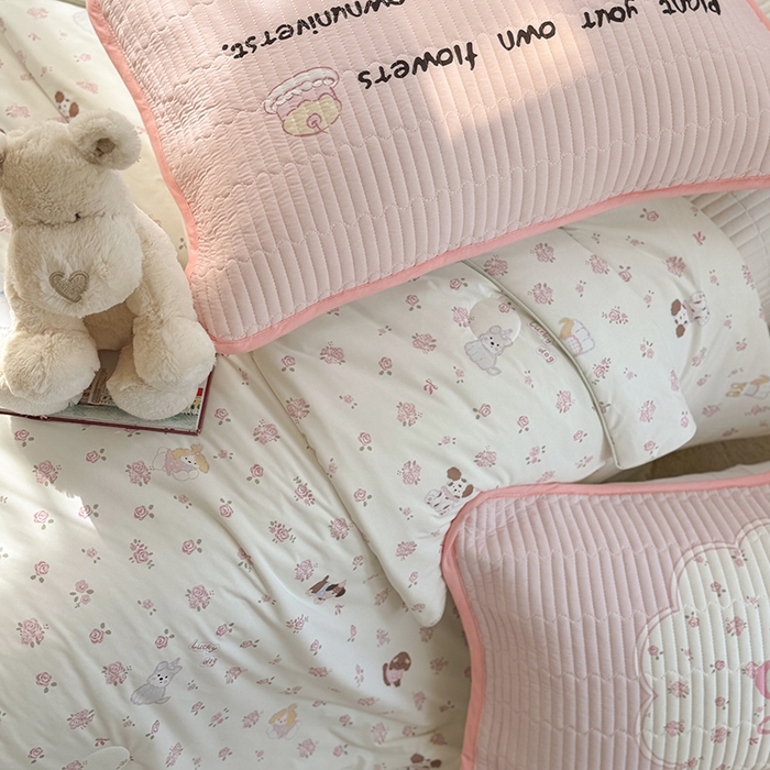 91家纺网 家纺一手货源 找家纺 柚子YOUTH 2025新款锦氨超柔果冻被 玫瑰小狗夏被