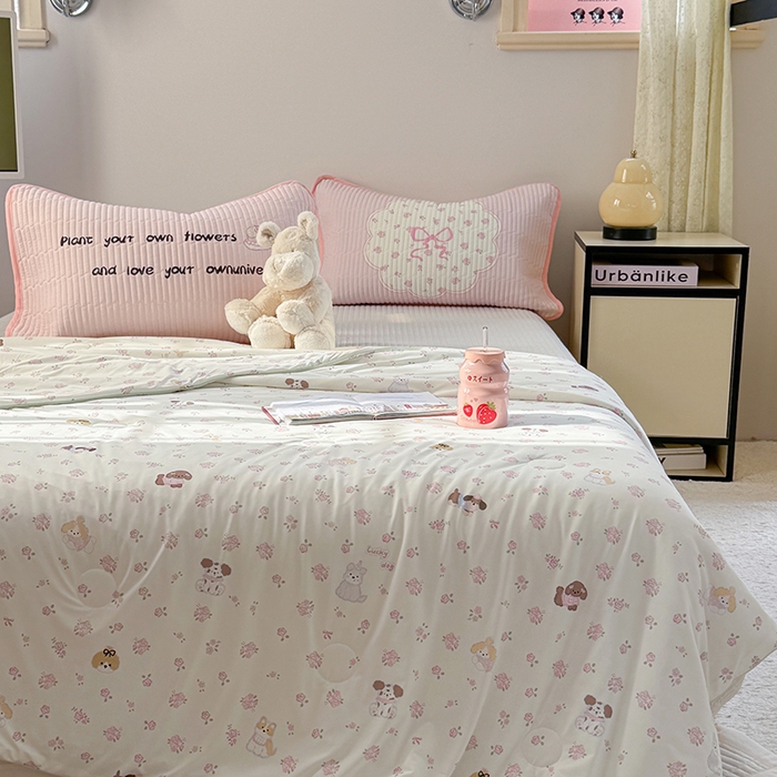 91家纺网 家纺一手货源 找家纺 柚子YOUTH 2025新款锦氨超柔果冻被 玫瑰小狗夏被